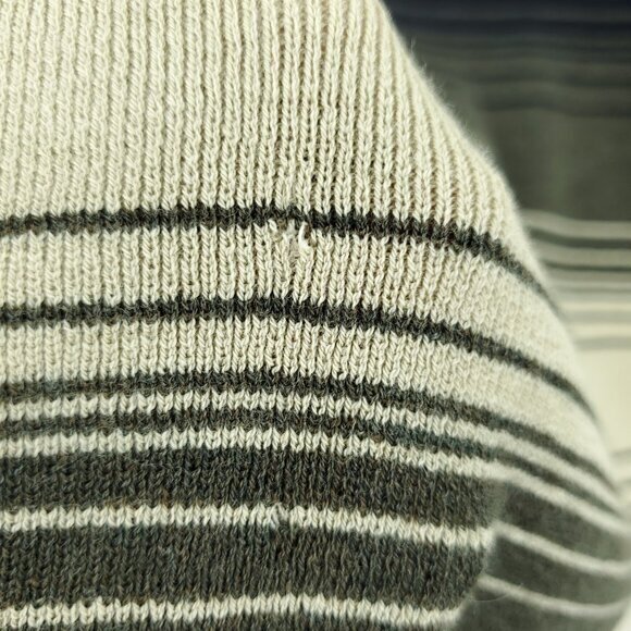 VTG 90s/2000s 100% Wool Knit Boat Neck Top PM Green/Cream/Black Stripe - Picture 16 of 16